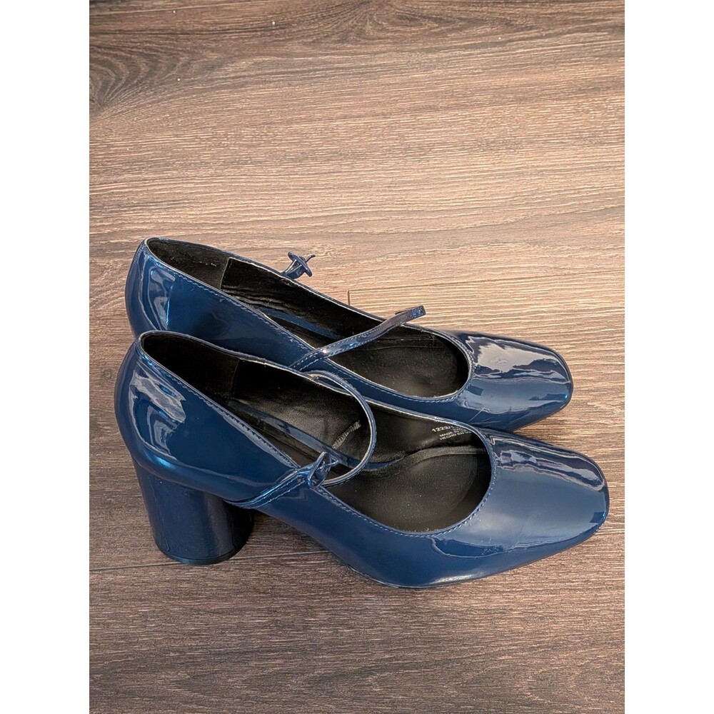Zara Women’s Blue Patent Leather Mary Jane Square Toe Buckle Heels/EU 36/US 5.5